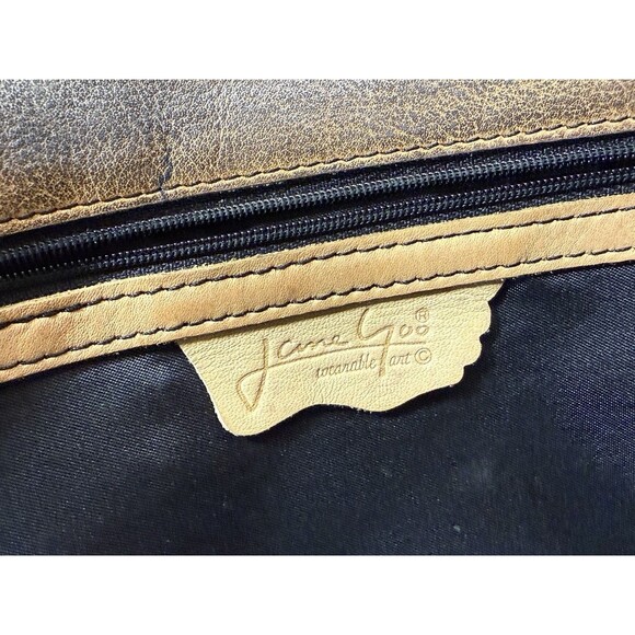 Signed Jane Yoo Purse Hand Painted Leather Crossbody 1980s Abstract Wearable Art - Picture 9 of 16
